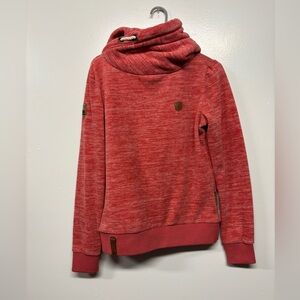 Naketano Pink Fleece Cowl Neck Hooded Sweatshirt Size Medium